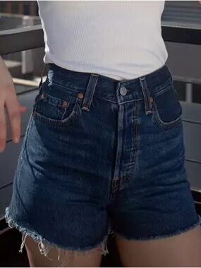 Levis Ribcage Jean shorts dark wash 29 W 2.5” L stretchy cut offs premium denim